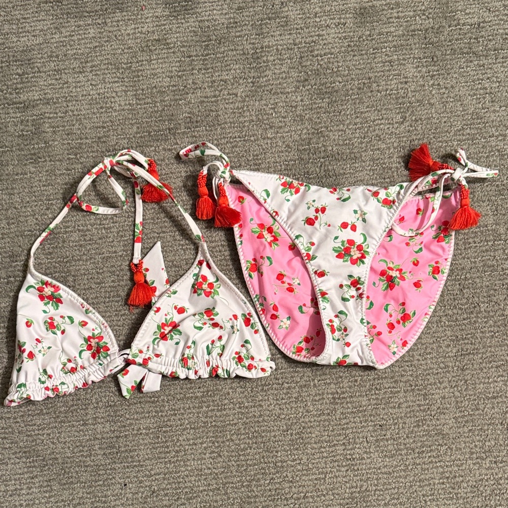 PQ reversible Strawberry Bikini Set with Red Tassels